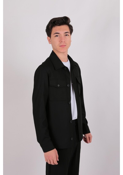 Twın Lıon Twin Lıon 1033 Slimfit Dış Gömlek Mont Siyah