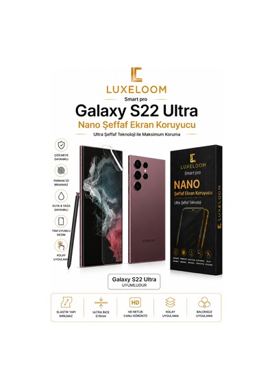 Luxelloom Samsung Uyumlu Galaxy S22 Ultra Nano Şeffaf Ekran Koruyucu