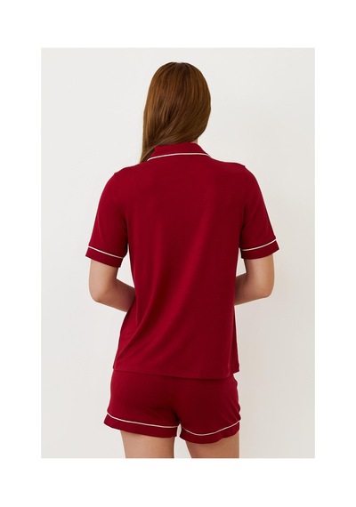 Katia&bony Kadın Luxury Düğmeli Şortlu Pijama Takımı Bordo Bordo