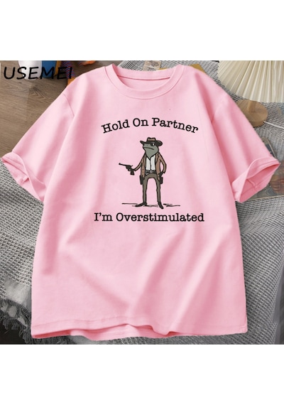 Flood Of Style Partner'a Tut Im Overstimüle T-shirt Rahat Pamuk Kısa Kollu Kovboy Kurbağa Tshirt Unhinged We Pembe