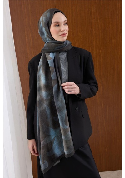 Silk Home Viskon Mayda Şal Mavi-antrasit Dalga Desenli Yumuşak Dokulu 190x70 Çok Renkli