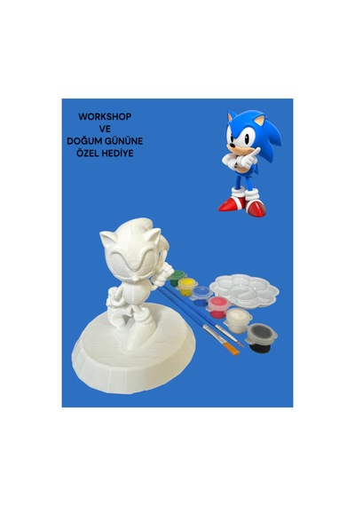 3d Sonic Figür Boyama Seti - Kendin Boya Hobi Ve Etkinlik Seti - Akrilik Boya + 2 Fırça