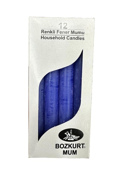 Bozkurt Konik Şamdan Mum Fener Mumu - Mavi - 14 Cm. - 12 Adetlik Paket Çok Renkli