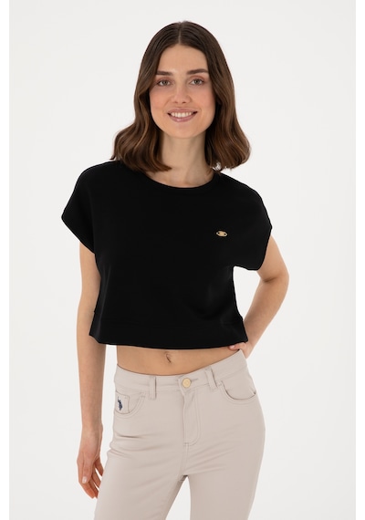 U.S. Polo Assn. Kadın Siyah Crop Bisiklet Yaka Tişört 50305682-VR046