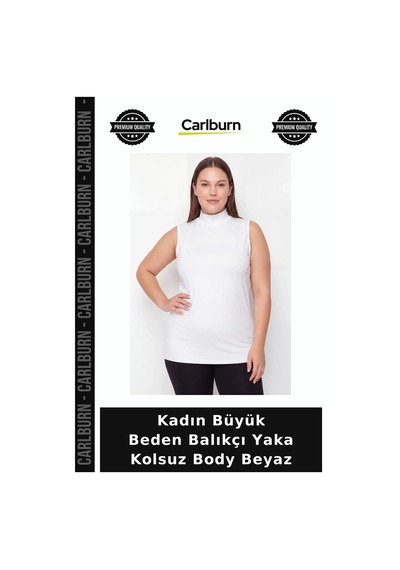 Carlburn Özel Seri Kadın Büyük Beden Balıkçı Yaka Kolsuz Body Beyaz Yazlık Giysi Stil Parça Sade Tarz