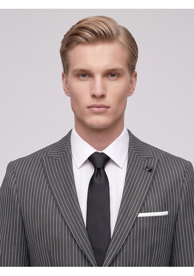 Tk6890 Erkek Çizgili Takım Elbise Slim Fit Modern Kesim Şık Klasik Ceket Pantolon Takım Antrasit