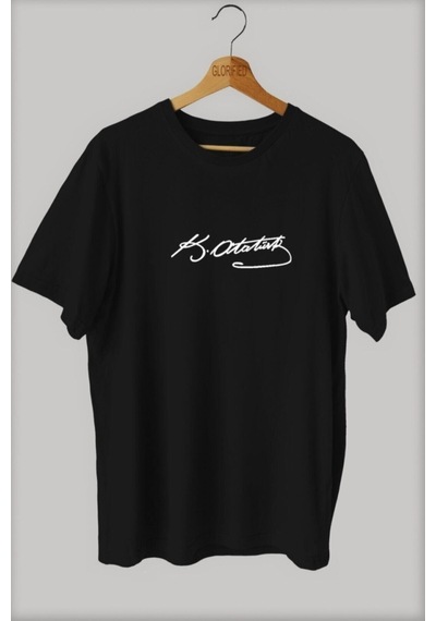 Noıssey Wed Kemal Atatürk Imza Baskılı Oversize T-shirt Tişört %100 Cotton Siyah