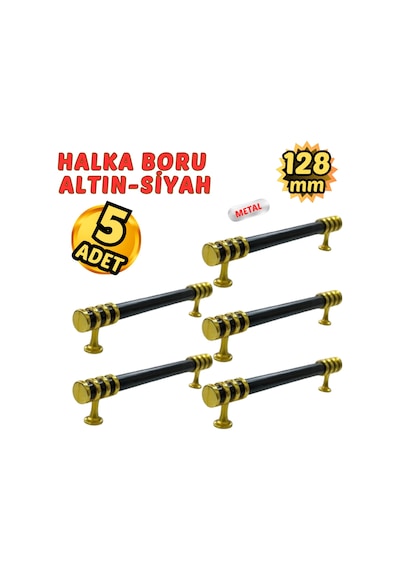 5 Adet Metal Halka Mobilya Çekmece Dolap Kulpu Altın-siyah 128mm Altın - Siyah
