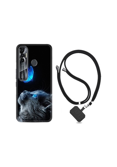Tecno Spark 7 Pro Kılıf Boyun Askılı Butterfly Cat 1891