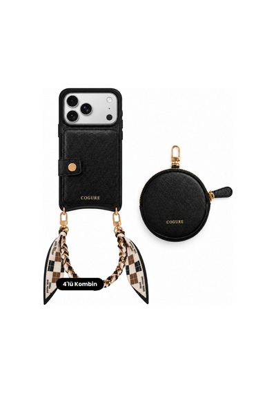 Hera Apple Uyumlu iPhone 18 Pro Max / 17 Pro Max Uyumlu Mini & Magsafe Cüzdan, Fular Askı, Kılıf 4'lü Siyah Set