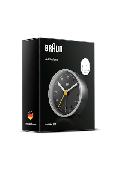 Braun Klasik Analog Çalar Saat, Erteleme Fonksiyonlu Ve Işıklı, Sessiz Kuvars Saat Mekanizması, Siyah Ve Gümüş