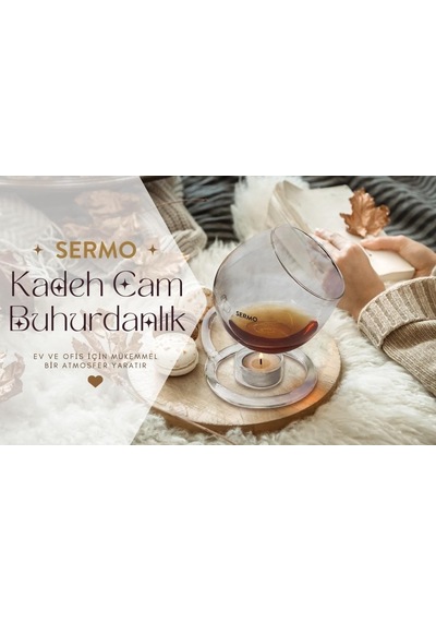 Sermo Kadeh Cam Buhurdanlık Aromaterapi Dekoratif Esans Yağdanlık