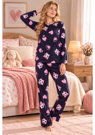Free Beka Bisiklet Yaka Şık Desenli Rahat Ve Esnek Kumaş Uzun Kollu Kadın Pijama Takımı Siyah Free Beka Bisiklet Yaka Şık Desenli Rahat Ve Esnek Kumaş Uzun Kollu Kadın Pijama Takımı Siyah