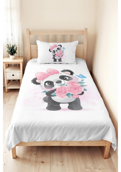 Evimde Bambaşka Panda Pembe Pastel Kız Çocuk Pike Takımı - Çiçekli Beyaz Mint Bebek Odası Yatak Örtüsü - 160x220 CM Evimde Bambaşka Panda Pembe Pastel Kız Çocuk Pike Takımı - Çiçekli Beyaz Mint Bebek Odası Yatak Örtüsü - 160x220 CM