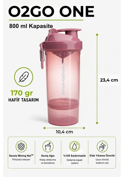 Smartshake Original2go One Serisi 800 Ml Deep Rose Pembe Protein Shaker