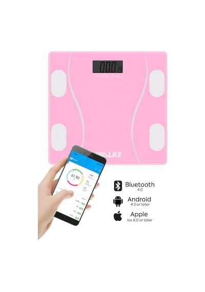 Walke Premium Seri Dijital Baskül Yağ Su Kas Vücut Kitle Endeksi Kilo Ölçer Tartı 30 30 Cm Pembe