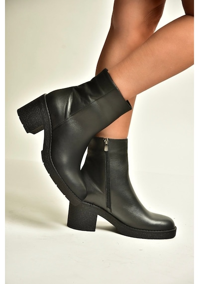 Fox Shoes Z667051103 Siyah Hakiki Deri Kalın Topuklu Kadın Bot
