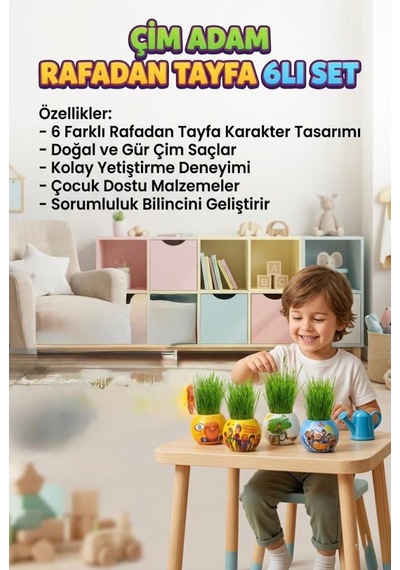 Çim Adam Tayfa Rafadan Tayfa Karakterli 6'lı Çim Adam Sula Uzat Kes Eğitici Oyun Seti
