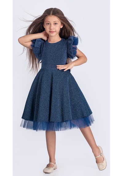 Mnk Baby & Kids Simli Şanzelize Kız Çocuk Abiye Elbise M00669 İndigo