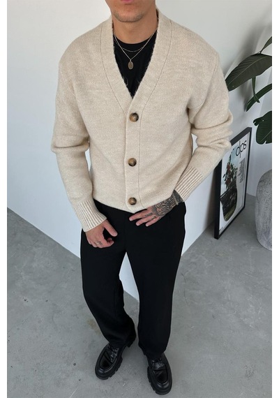 Krem Basic Soft Relaxed Hırka Krem