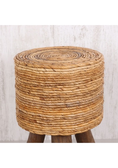 Muz Yaprağı Puf & Stools-doğal Teak Ağacı Gövde 32x50 Cm Bej