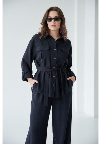 Seeh Siyah Uzun Kollu Oversize Kadın Takım Sh338 Standart