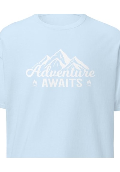 Wildstyle Adventure Awaits Dağ Macera Temalı Baskılı Unisex Bisiklet Yaka Pamuklu Tişört Bebek Mavisi