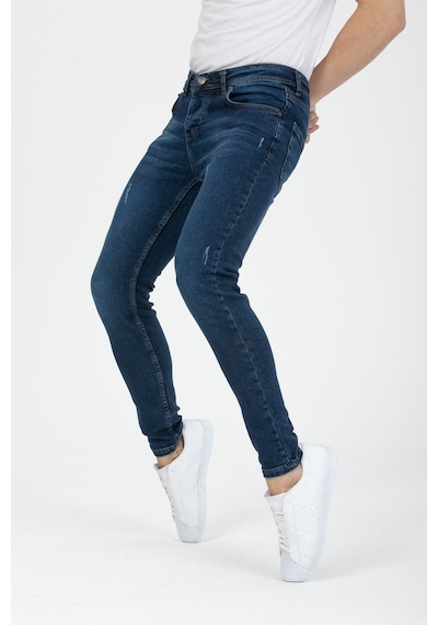 Onezero Erkek Mavi Destroy Skinnyfit Likralı Jean Kot Pantolon Mavi