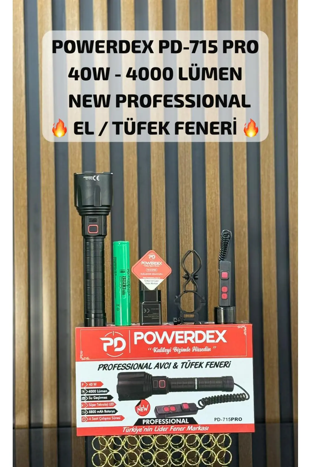 Powerdex Pd-715 Pro 40w & 4000 Lümen Profesyonel El & Avcı Tfeği Feneri Siyah