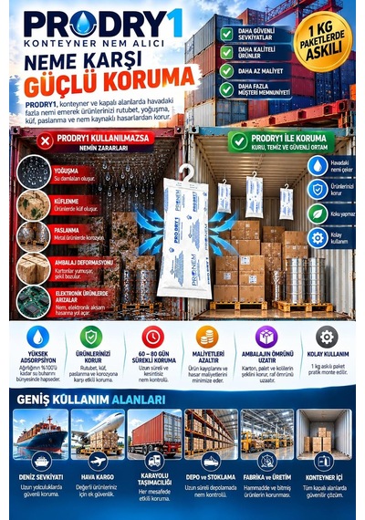 Prodry 1 Konteyner Nem Alıcı Aktif Kil Askılı Rutubet Giderici, Nem Tutucu, Yoğuşma Ve Korozyon Önleyici 1 Pa Diğer