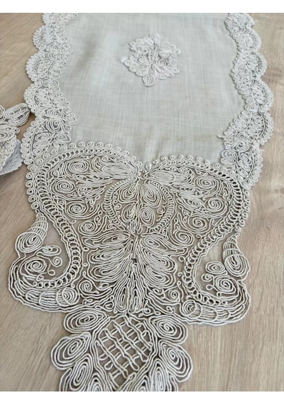 Salon Takımı Çeyizlik Gold Runner Set 5 Parça Keten Ranır Masa Konsol Sehpa Örtüsü Gerdan Sarı