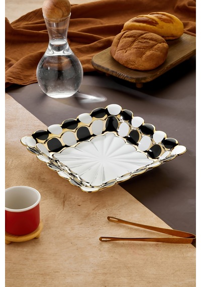 Cooker 30 Cm Porselen Kare Sunumluk Dekoratif Kase Ckr3836 Beyaz