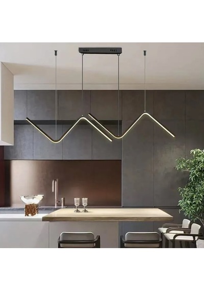 Siyah 120 cm Led 3000K Sarı Işık Modern Sarkıt Avize Yemek Masası