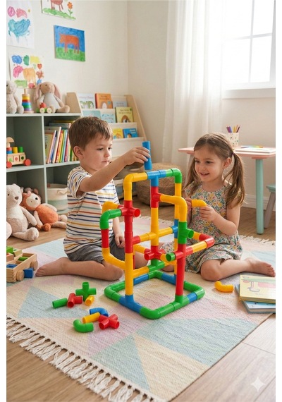 Blok Boru 72 Parça Puzzle Renkli Eğitici Birleştirme Oyuncak Seti