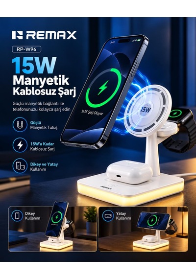 33w Aydınlatmalı 3 Ü 1 Arada Kablosuz Şarj Cihazı