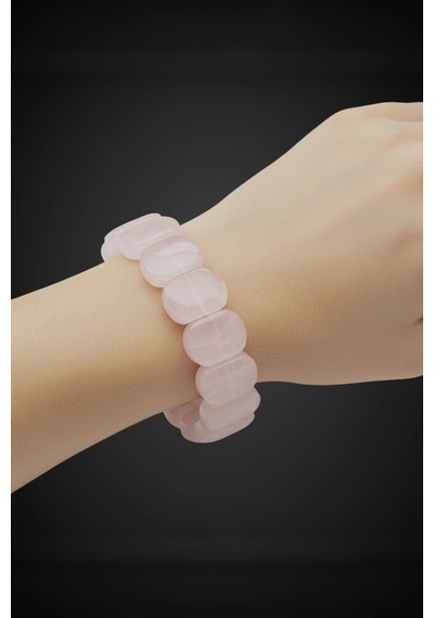 Geniş Taşlı Doğal Pembe Kuvars Bileklik 341-2 Açık Pembe