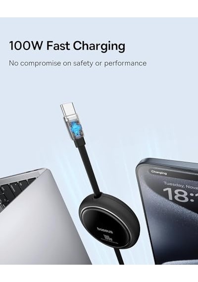 Draw Mini Makaralı Type-c To Type-c 100w Kablo 1m.-siyah Diğer