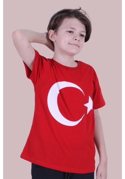 Panios Kids Imzalı Atatürk Baskılı Unisexs T-shırt Kırmızı