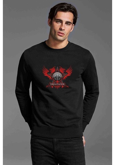 Dream Theater Logo Star Baskılı Siyah Erkek Örme Sweatshirt