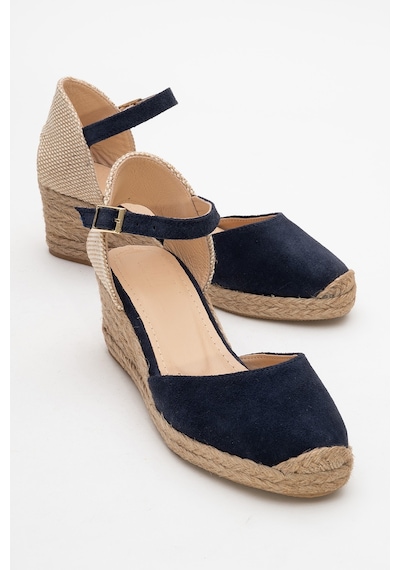 Luvishoes Luvi Shoes Aldea Lacivert Süet Hakiki Deri Kadın Dolgu Topuk Sandalet Lacivert