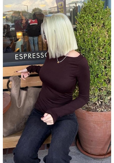 Acı Kahve Kayık Yaka Modal Kaşmir Ultra Hafif Body Mg2627 Acı Kahverengi