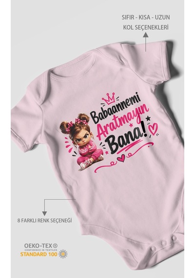 Morivokids Babaanneye Özel Kısa Kollu Bebek Body %100 Pamuk Bebe Pembe
