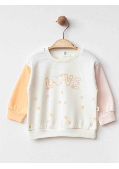 Zekids Kız Bebek Kalp Desenli Love Yazılı Organik Eşofman Takım-15472 Çok Renkli