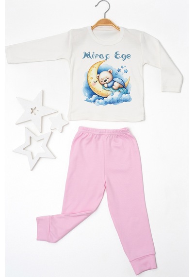 Pia Baby İsme Özel Erkek Çocuk Pijama Takımı %100 Pamuk Penye İsim Baskılı Kişiye Özel Çocuk Pijaması 10897p14pi Krem