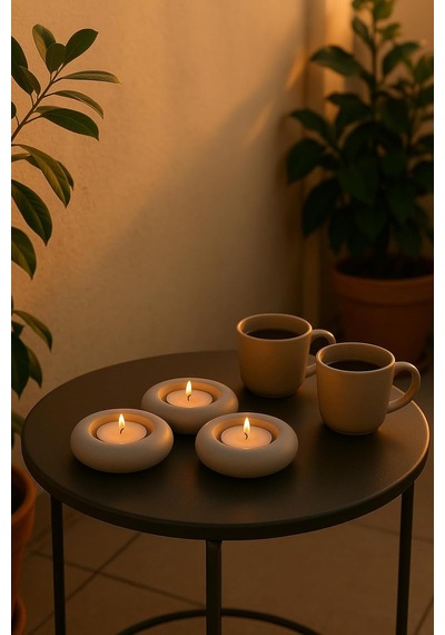 Dekoratif 3'lü Tealight Mumluk Seti Beton Görünümlü, Modern Tasarım Diğer