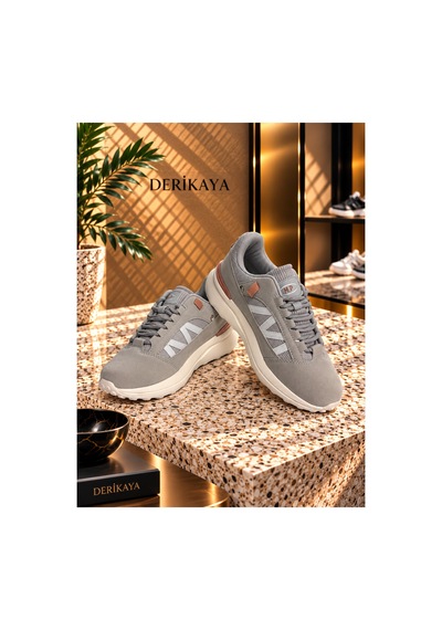 Derikaya Kadın Gri Bağcıklı Düz Taban Rahat Günlük Sneaker Ayakkabı