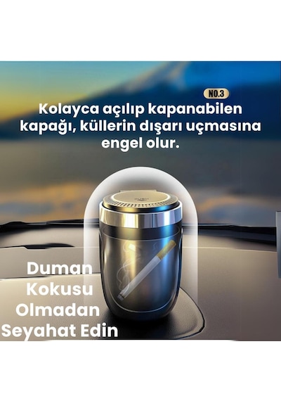 Polham Premium Araç KüllükLed Işıklı, Koku Önleyici, Kapaklı, Yıkanabilir, Su Geçirmez