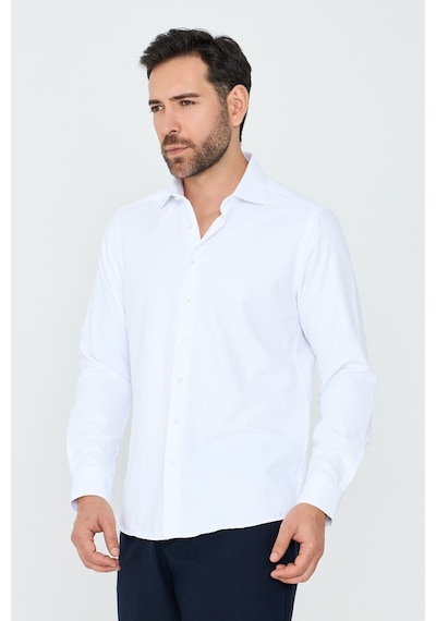 White Stone Beyaz Mikro Çizgili Dynamic Fit Erkek Uzun Kollu Gömlek Beyaz-02