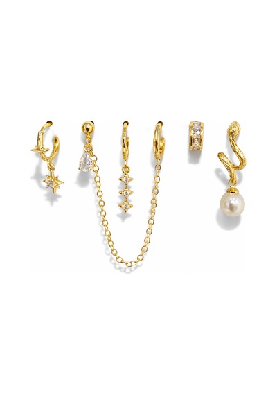 Çelik İncili 6lı Set Küpe Gold