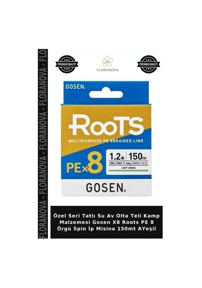 Özel Seri Tatlı Su Av Gosen X8 Roots Pe 8 Örgü Spin İp Misina 150mt Ayeşil 0.8 PE